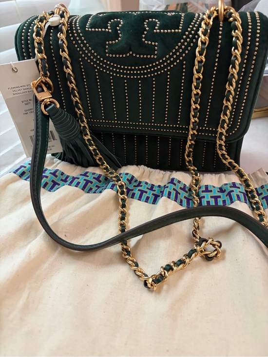 Tory Burch Handbags - Tory Burch mini Studded Velvet Shoulder Bag with Gold Chain